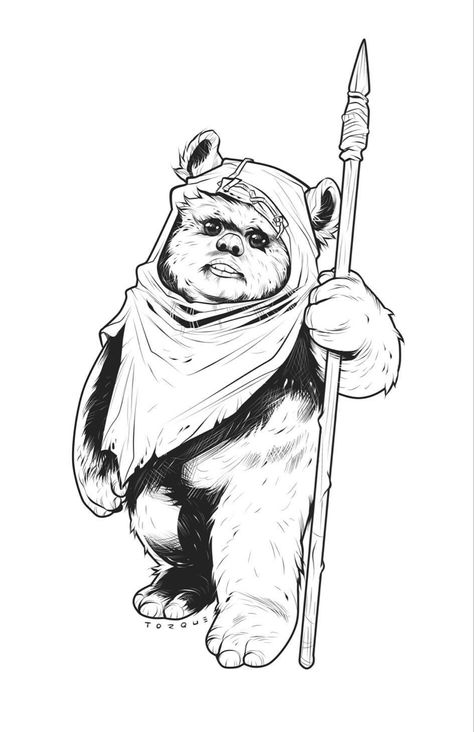 Ewok • Star Wars art by Elizabeth Torque Ewok Tattoo, Ewoks Star Wars, Fantasy Tattoos, Star Wars Drawings, Star Wars Tattoo, Vintage Drawing, Model Drawing, Star Tattoos, Hand Art Drawing