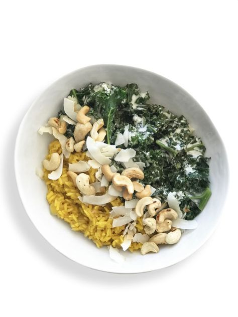 Coconut Kale Bowl with Anti-Inflammatory Turmeric Rice - Chef Whitney Aronoff | Starseed Kitchen Wellness Bowl, Kale Bowl, Coconut Kale, Turmeric Rice, How To Cook Kale, Vegetable Side Dish, Healthy Wellness, Plant Based Vegan, Healthy Comfort