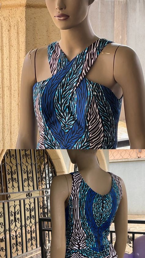 Scissors Neckline Dress, Ankara Crop Top And Skirt, Ankara Crop Top, Criss Cross Dress, Crop Top And Skirt, Neckline Designs, Ankara Dress, Diy Sewing Clothes, Cross Patterns