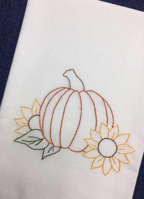 Cricut Towels, Dish Towel Embroidery, Embroidery Pumpkin, Happy Embroidery, Crochet Washcloths, Towel Embroidery Designs, Embroidery Things, Tea Towels Embroidery, Embroidery Kitchen