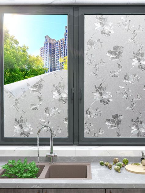 1pc Flower Print Window Privacy Sticker | SHEIN USA Frosted Glass Window, Window Privacy, Window Film Privacy, Walls Room, Kitchen Design Decor, Window Film, Window Stickers, Glass Window, Frosted Glass