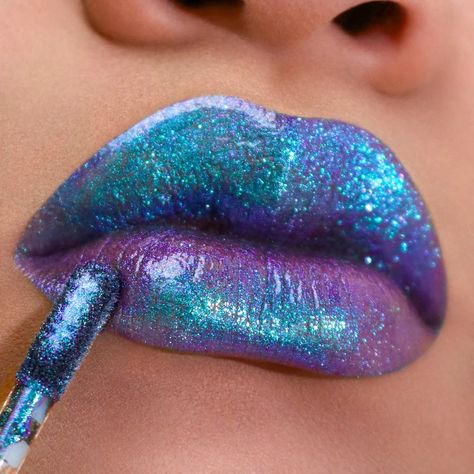 Celestial Multichrome Lipgloss – Yva Expressions Dreamy Hairstyles, Pretty Lipstick Colors, Holographic Lips, Paint Makeup, Shimmer Lipstick, Holiday Lip, Funky Glasses, Glitter Lipstick, Face Paint Makeup