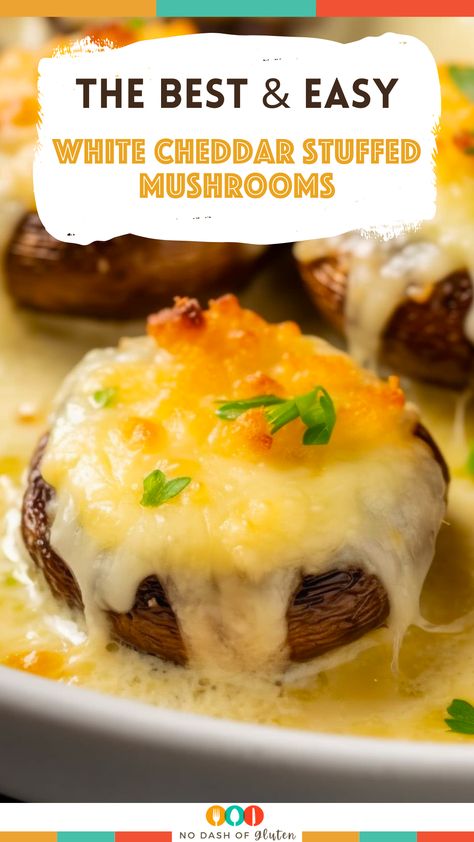 White Cheddar Stuffed Mushrooms, Mushroom Bites, Pub Cheese, Cheese Stuffed Mushrooms, Mushroom Stew, Mushroom Dish, Stuffed Mushroom, Creative Snacks, White Cheddar Cheese