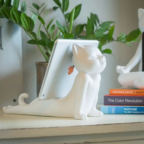 PINE AND PAINT LLC Stretching Yoga Cat Tablet Cookbook Holder Accessory | Wayfair Clay Crafts Cat, Yoga Cat, Cookbook Holder, Sculpture Art Clay, Cerámica Ideas, Cat Yoga, Cat Phone, Tanah Liat, House Furniture Design