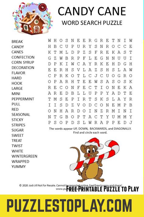 Yummy! Yummy! The holidays are better with this candy cane word search. The printable puzzle is a fun look at an edible ornament on the Christmas tree! Holiday Crossword Puzzle Free Printable, Christmas Puzzles Printables, Christmas Word Search Printable, Christmas Crossword Puzzles, Christmas Puzzles, Christmas Trivia Games, Christmas Contests, Christmas Party Activities, Christmas Word Search