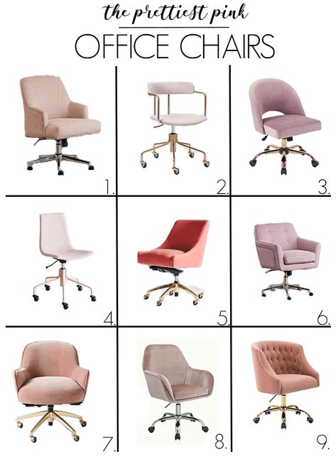 A cute pink desk chair is the happiest way to spruce up your office. I rounded up the prettiest pink office chairs to give you inspiration for your space! I love the pink velvet look of #7. There are lots of gorgeous color choices like blush, hot pink, light pink and more! #pinkdeskchairs #pinkofficechairs #pinkvelvetofficechairs Office Desk And Chair, Fun Office Chair, Ladies Desk Chair, Fun Desk Chair, Round Office Chairs, Home Office Chairs For Women, Dorm Desk Chair, Velvet Desk Chair, Cute Chairs For Desk