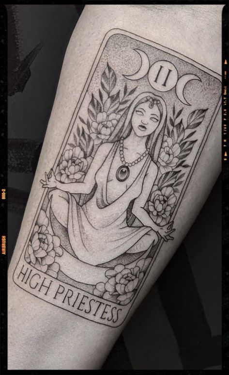 Goddess Tarot Card Tattoo, Oracle Card Tattoo, Tarot Card Tattoo High Priestess, The High Priestess Tarot Tattoo, The High Priestess Tattoo, Queen Of Cups Tattoo, High Priestess Tarot Tattoo, Empress Tarot Card Tattoo, The Empress Tarot Tattoo