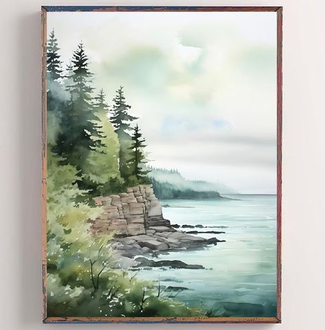 Superior Lake Watercolor Painting Wisconsin Landscape Wall Art Shoreline Poster Great Lakes Art Print Nature Travel Art - Etsy Superior Wisconsin, Lake Watercolor, Learn Watercolor Painting, Lighthouse Painting, Lake Painting, Colour Painting, Lake Art, Minimalist Artwork, Lake Wall Art