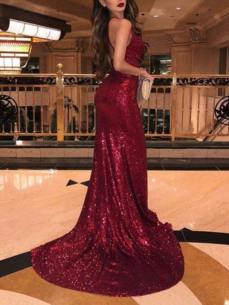 Burgundy Prom Dress Mermaid, Prom Dress With Train, Sparkly Prom Dresses, Mermaid Evening Gown, Spaghetti Strap Prom Dress, Sequin Prom Dress, Prom Dresses Two Piece, Burgundy Prom Dress, Sequin Evening Dresses