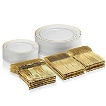 Gold Plastic Silverware, Gold Plastic Plates, Plastic Dinnerware Sets, Gold Silverware, Plastic Party Cups, Plastic Silverware, Gold Dinnerware, Plastic Dinnerware, Weddings Receptions