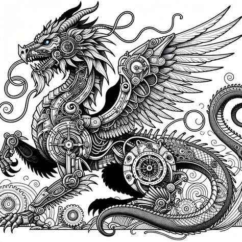 Children's Steampunk Chimeras with Snake Head Coloring Page- 4 Free Printable Pages Steampunk Coloring Pages, Steam Punk Gears, Snake Heads, Steampunk Coloring, Snake Head, Aztec Art, Tattoo Style Drawings, Printable Pages, Steampunk Art