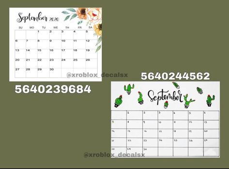 @xroblox_decalsx on Instagram Bloxburg Decals Calender 2023, Bloxburg Calendar Decal Codes September, Bloxburg September Calendar, Bloxburg Calendar Decals, Club Roblox Image Id Codes, Roblox Image Id Codes, Picture Decals, Background Zepeto Room, Calendar Decal