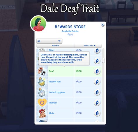 Sims 4 Reward Store Cc, Sims 4 Cc Deaf Trait, Sims 4 Deaf, Ts4 Aspirations, Game Mods Sims 4, Sims 4 Skills, Mods Sims 4, Ts4 Mods, Sims 4 Traits