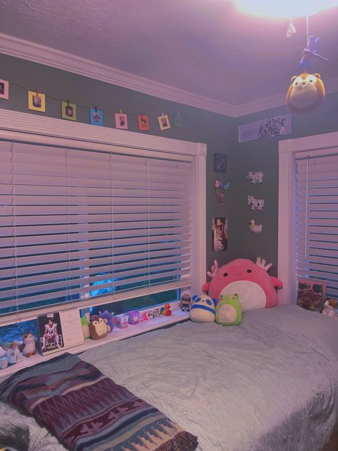 #bedroom #inspiration #kpop #aesthetic #kpoproom #roomdecoration #bookshelf #poster #nct #txt #purplekiss #luminous #everglow #axolotl #squishmallows Room Aesthetics, My Bedroom, Kpop Aesthetic, Box Fan, Bookshelves, Toddler Bed, Nct, Home Appliances, Room Decor