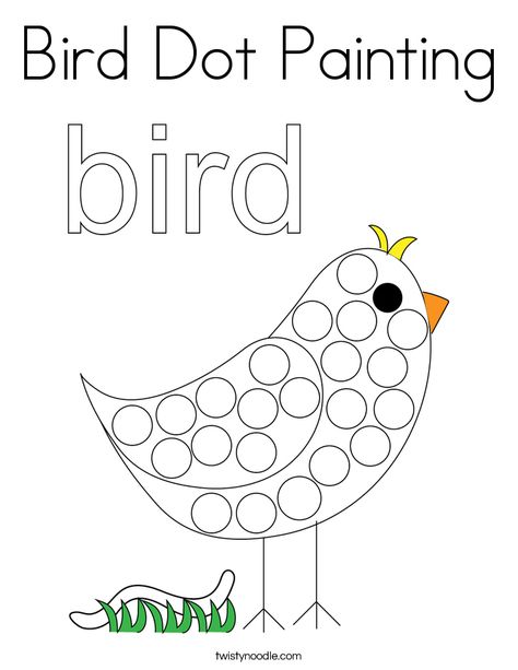 Bird Dot Painting Coloring Page Dot Painting Birds, Bird Activity For Toddlers, Bird Art For Preschool, Bird Dot Painting, Bird Lesson Plans For Toddlers, Preschool Bird Art, Easy Bird Crafts For Preschoolers, Toddler Bird Craft, Birds Art And Craft Preschool