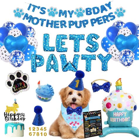 PRICES MAY VARY. 💙 IT’S PAWTY TIME! – Nothing is better than a gorgeous party for your puppy! Then you must take a look at our supplies. All the decorations in this kit feature paw patterns. And the blue color scheme is perfect for your prince. There is also a blue outfit that will impress everyone. [WOOF.] The cutest and sweetest boy is coming. Let’s pawty! 🐾 DOG BIRTHDAY PARTY SUPPLIES INCLUDES - 6 x 12’’ confetti balloons | 14 x 12’’ latex balloons | 13 x foil balloons | 1 x glitter banner Its My Bday, Glitter Banner, Paw Pattern, My Bday, Dog Birthday Party, Golden Birthday, Crown Hat, Party Inspo, Dog Party