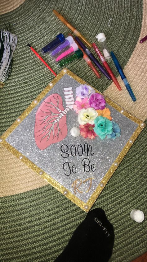 Respiratory Therapy Graduation Cap Ideas, Graduation Cap Designs Respiratory Therapy, Respiratory Therapist Graduation Cap, Respiratory Therapy Graduation Cap, Therapy Graduation Cap, Respiratory Therapist Graduation, Respiratory Therapy Student, Graduation Cap Designs College, Grad Hats