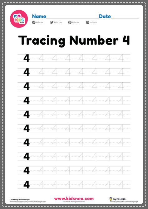 Trace Number 4 Worksheet, Number 4 Worksheet, Numbers Activities, Worksheet For Kindergarten, Work Sheet, Tracing Worksheets Preschool, Alphabet Worksheets Preschool, Worksheets Preschool, Number Words