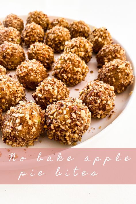 Don't want to brag, but these are pretty amazing. The flavor and texture of these healthy energy balls totally resembles apple pie. And they are ready to devour in less than 10 minutes. That's a whole lot less than baking an apple pie! They are also gluten free, vegan and made with wholesome ingredients. But you know what? The most important part of these apple pie bites is, they are SO SO GOOD!! #familicious #applepiebites #applepie #energyballs #blissballs Apple Pie Protein Balls, Cinnamon French Toast Bake, Apple Oatmeal Muffins, Apple Pie Bites, Apple Bite, Pie Bites, Apple Oatmeal, Cinnamon French Toast, Baked Apple Pie