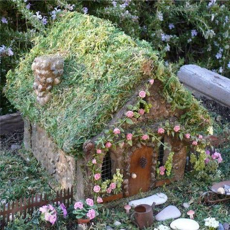 Rose Cottage Fairy House - 10 Enchanting Fairy Gardens to Bring Magic Into Your Home - Southernliving. Purchase this handmade item from enchantedgardens on Etsy Taman Diy, Fairy Village, Fairy House Diy, Fairy Garden Designs, Fairy Garden Crafts, Fairy Furniture, Faeries Gardens, Tanah Liat, Magic Garden