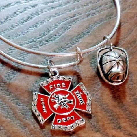 Firefighter Bracelet, Firefighters Wife, Firefighter Jewelry, Firefighter Hat, Firefighters Daughter, Silver Chain Anklet, Large Dangle Earrings, Firefighter Wife, Adjustable Bangle Bracelet