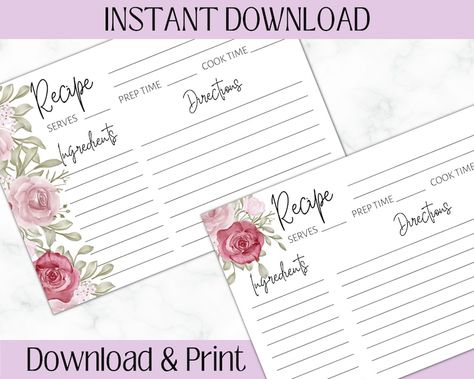 Recipe Card Template Floral Bridal Shower Wedding Shower Floral Theme Instant Download Minimalist Design - Etsy Canada Recipe Card Template, Recipe Cards Template, Printable Recipe, Printable Recipe Cards, Recipe Card, Floral Bridal Shower, Floral Theme, Floral Bridal, Recipe Cards