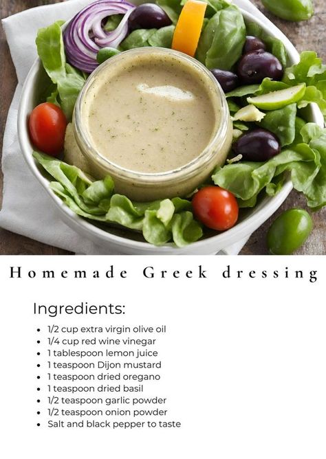 Tasty Cooking - This homemade Greek dressing recipe is... Greek Dressing Recipe, Greek Salad Dressing Recipe, Homemade Greek Dressing, Greek Dressing, Greek Salad Dressing, Food To Eat, Salad Dressing Recipes Homemade, Homemade Salad Dressing, Greek Salad