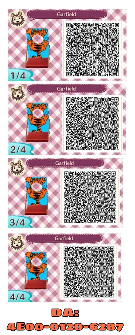 ACNL Standee QR Code download Garfield theme Dream town Garfield: 4E00-0120-6287 Mayor Ali Animal Crossing new leaf Nintendo 3DS Acnl Standee Qr Codes, Garfield 2, Gaming Things, Flag Code, Bold And Brash, Animal Crossing New Leaf, Qr Codes Animal Crossing, Animal Crossing Qr, Nintendo 3ds