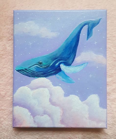 Sky Whale Painting, Paint Pen Ideas On Canvas, Whale Painting Easy, Bday Shirt, Painting 101, Whale Painting, Watercolor Whale, Pen Art Drawings, Cute Whales