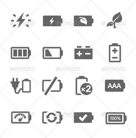 Battery Icons | Buy and Download: http://graphicriver.net/item/battery-icons/7627026?WT.ac=category_thumb&WT.z_author=davooda&ref=ksioks Battery Tattoo, Battery Logo, Robot Project, Recycle Logo, Battery Icon, Promotion Marketing, Icon Set Design, Icon Design Inspiration, 4 By 4