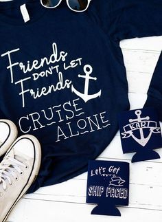 DIY funny cruise shirts and koozies for groups of friends. FREE cut files to make your own! #cricut #cruise Vacation Crafts, Cruise Shirts Funny, Monogram Koozie, Cruise Outfits Caribbean, Personalized Koozies, Cruise Formal Night, Group Cruise Shirts, Cruise Quotes, Disney Cruise Shirts