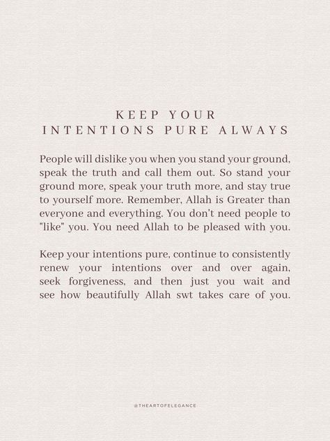 Intention Quotes Islam, Intention Quotes, Alhumdulillah Quotes, Islam Quotes About Life, Short Islamic Quotes, Beautiful Quotes About Allah, Muslim Book, Learn Islam, Note To Self Quotes