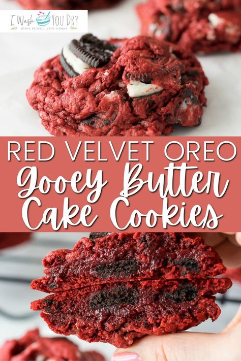 Red Velvet Halloween Cookies, Red Velvet Gooey Butter Cake, Gooey Butter Cake Cookies, Red Velvet Cake Cookies, Red Velvet Oreo Cookies, Velvet Desserts, Red Snacks, Butter Cake Cookies, Bake Ideas