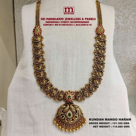 Mango Antique Haram, Long Antique Haram, Cmr Jewellers Haram, Antique Mango Haram Designs, Aaram Design Gold Antique, Long Haram Gold Jewellery Designs Antique, Latest Haram Gold Designs 2023, Antique Long Haram Designs, Gold Long Haram Designs In 40 Grams