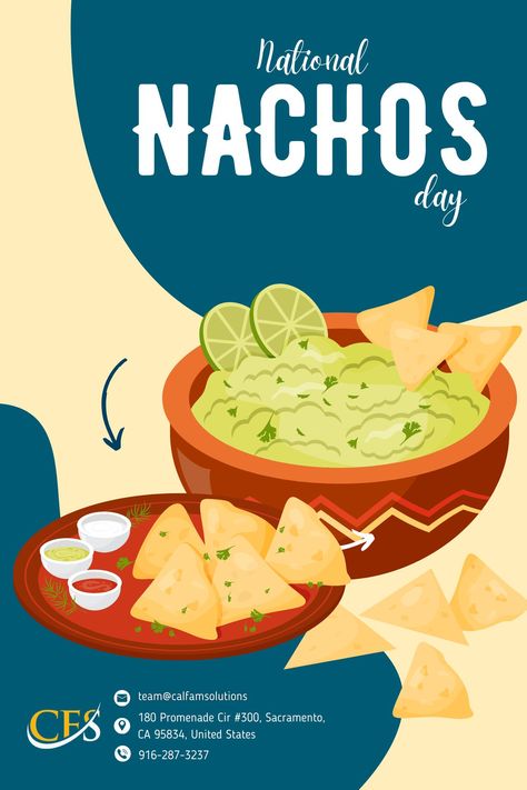 Today we celebrate the ultimate snack sensation. Happy National Nacho Day! 🌮🧀🍅🥑 National Nacho Day, National Day, Holiday Greetings, Nachos, Snacks