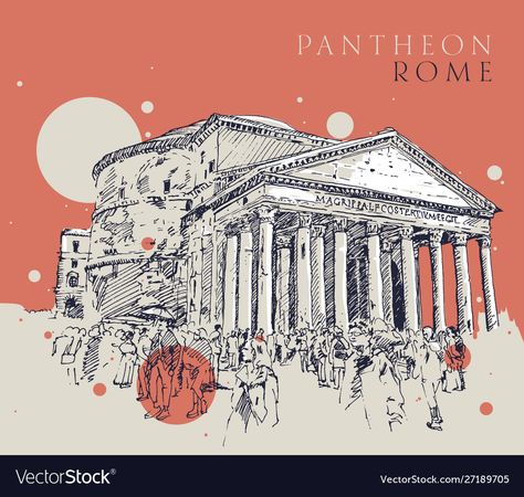 Pantheon Drawing, Parthenon Sketch, Pantheon Sketch, Pantheon Rome Drawing, Rome Drawing, Colosseum Drawing Architecture, Pantheon Rome Sketch, Colosseum Rome Sketch, Rome Pantheon