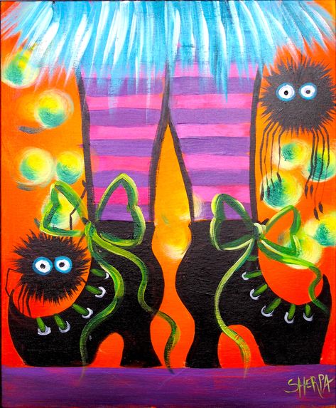 Witches Shoes Drawing, Diy Halloween Art, Halloween Canvas Paintings, Paint Book, Art Sherpa, The Art Sherpa, Witch Drawing, Kids Canvas Art, Witch Shoes