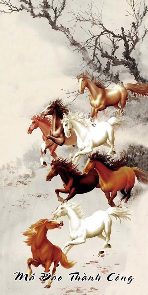 7 Horses Running Painting Vastu Wallpaper, Seven Horses Painting, American Eagle Art, Horse Background, Waterfall Scenery, Lucky Wallpaper, Horses Running, Beautiful Horse Pictures, Japan Tattoo Design