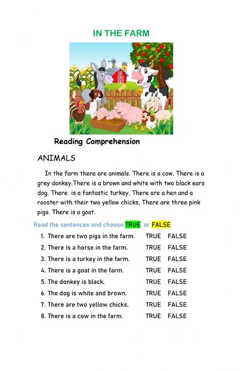 Farm Lessons, Farm Animals Activities, Materi Bahasa Inggris, Reading Comprehension For Kids, Reading Comprehension Lessons, Farm Preschool, English Activities For Kids, English Exercises, Farm Activities