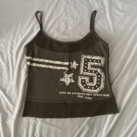 00s fishnet army tank top From old label new... - Depop Girls Sports Wear, 80s Fits, Fishnet Tank Top, Vintage Tanks, Grunge Tank Top, 90s Tank Top, Army Tank, Baby Tank Tops, Y2k Tank Top