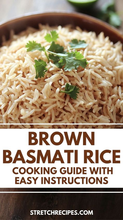 Cooking brown basmati rice doesn't have to be intimidating! In my blog post, I cover everything you need to know, from the benefits of brown basmati rice to step-by-step cooking methods for stovetop, microwave, and pilaf-style. Whether you're a beginner or a seasoned cook, you'll find helpful tips to ensure perfectly fluffy rice every time. Save this post now and click through for more details! How To Cook Brown Basmati Rice, How To Cook Basmati Rice, Brown Basmati Rice Recipes, Basmati Rice Recipes Easy, Cooking Brown Rice, Brown Rice Recipes Healthy, Basmati Brown Rice, Perfect Brown Rice, Brown Rice Cooking