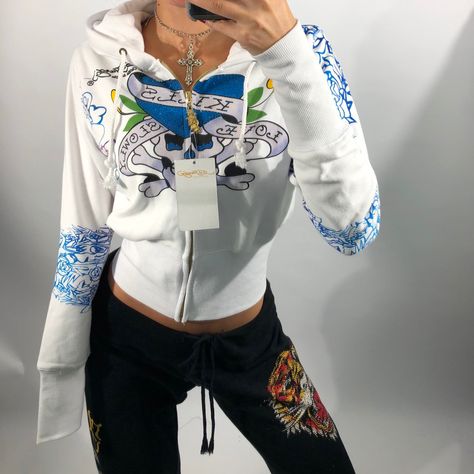 Ed Hardy, Cropped Hoodie, Icon Design, Zip Ups, Graphic Sweatshirt, Sweatshirts, Clothes