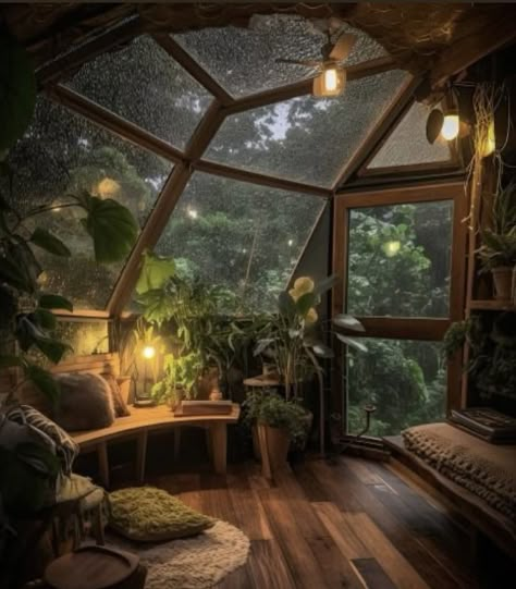 Forest Living Room Ideas, Enchanted Forest Office, Forest Themed House, Ff Background, Shifting Waiting Room, Forest Interior Design, Cottage Homes Interior, Cottage In Woods, Attached Greenhouse