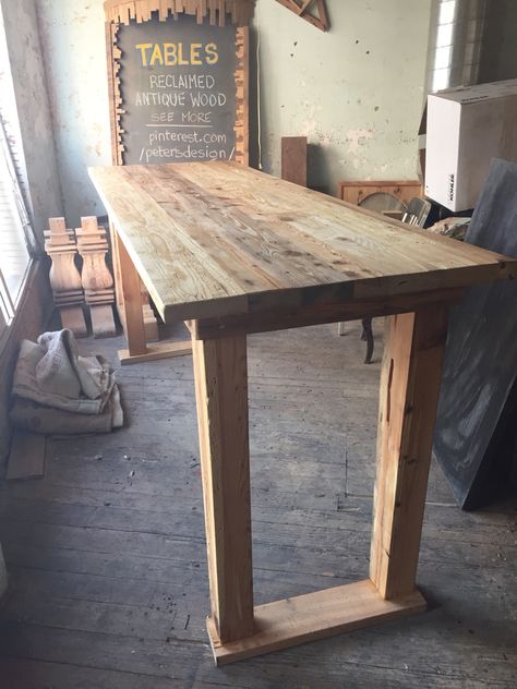 Tall Table Dining Room, Long High Top Table, Tall Wood Table, Bar Height Dining Table Farmhouse, Tall Farmhouse Table, Bar Table Legs Ideas, Tall Dinner Table, Bar Top Table Ideas, Diy Bar Top Table