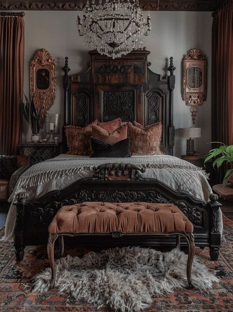 Castle Bedroom Aesthetic, Victorian Room Aesthetic, Luxury Boho Bedroom, Dark Victorian Bedroom, Victorian Bedroom Aesthetic, Victorian Bedroom Ideas, Bedroom Wall Panel, Decor Inspiration Bedroom, Wall Ideas Bedroom