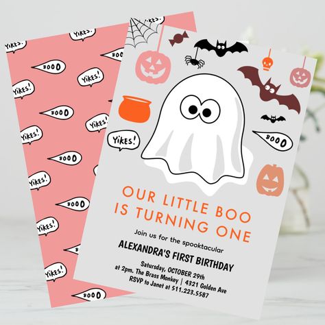 Spooktacular Cute Ghost Halloween 1st birthday Invitation Unique Halloween Party Ideas, Scary Halloween Invitations, Kawaii Bat, 1st Birthday Invites, Kids Halloween Party Invitations, Halloween First Birthday, Spooky Birthday, Halloween 1st Birthdays, Cute Greeting Cards