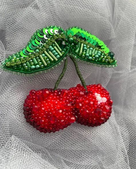 Cherry Bead Embroidery, Upcycling Clothes, Beaded Art, Tambour Embroidery, Bead Embroidery Patterns, Embroidery Ideas, Bead Embroidery, Bead Art, Upcycle Clothes