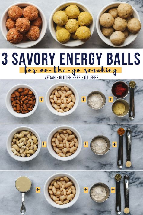 3 Savory Energy Ball Recipes for On the Go Snacking - From My Bowl Savoury Energy Balls, Savory Energy Balls, Savory Bites Recipes, Vegan Savory Snacks, Savory Snacks Healthy, Healthy Snacks Savory, Healthy Savoury Snacks, Bliss Bowls, Vegan Energy Balls