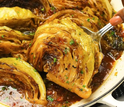 Braised Cabbage Wedges Braised Cabbage With Crispy Topping, Braised Cabbage With Bacon, Beer Braised Cabbage, Seared Cabbage Wedges, Braised Cabbage Recipes, Baked Cabbage Wedges, Best Cabbage Recipe, Cabbage Wedges, Baked Cabbage