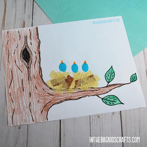 Fingerprint Birds, Nest Craft, Bird Nests Art, Letter D Crafts, Bird Nest Craft, Craft For Preschoolers, Storytime Crafts, Nest Art, Bible Story Crafts